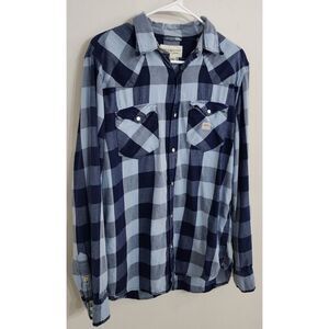Denim and Supply Ralph Lauren Pearl Snap Shirt Mens Large Western‎ Blue Plaid